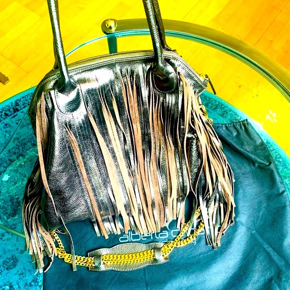 ✨Alberta Dicanio✨ Metallic Bronze Oversized Leather Hobo Bag W/Detachable Strap - Picture 3 of 16